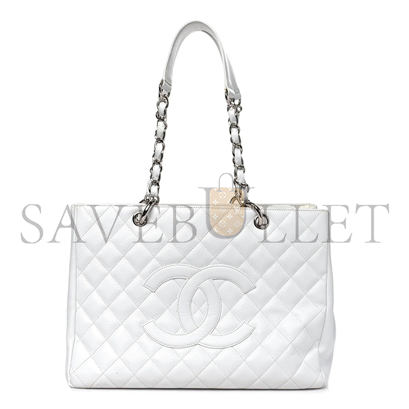 CHANEL CAVIAR QUILTED GRAND SHOPPING TOTE WHITE (34*24*13cm) 